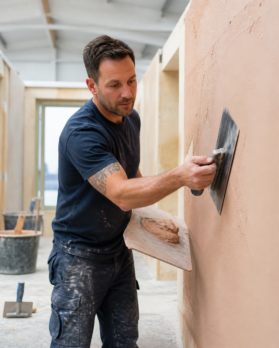 Craig Parker demonstrating plastering