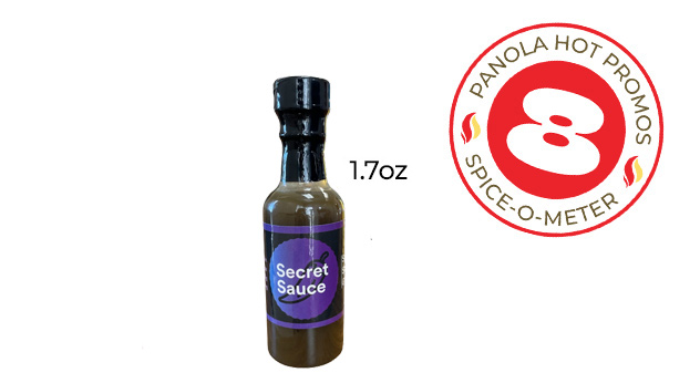 1.7oz bottle of Panola's custom labelled Habanero-Jalapeno Hot Sauce