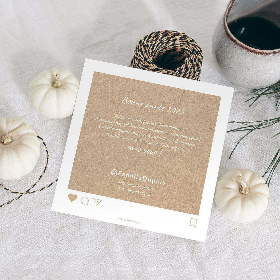Miniature : carte de voeux personnalisée façon post instagram, fond beige kraft