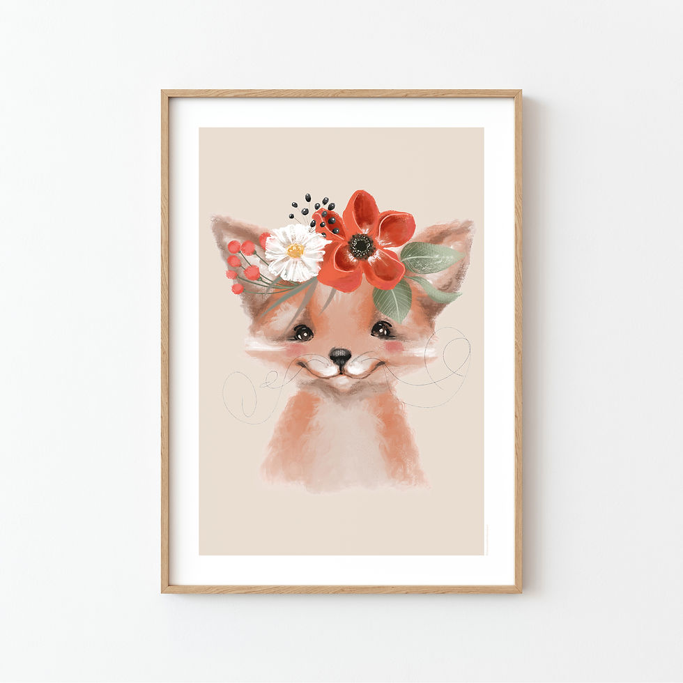 Miniature : affiche naissance petite renarde avec fleurs sur la tête