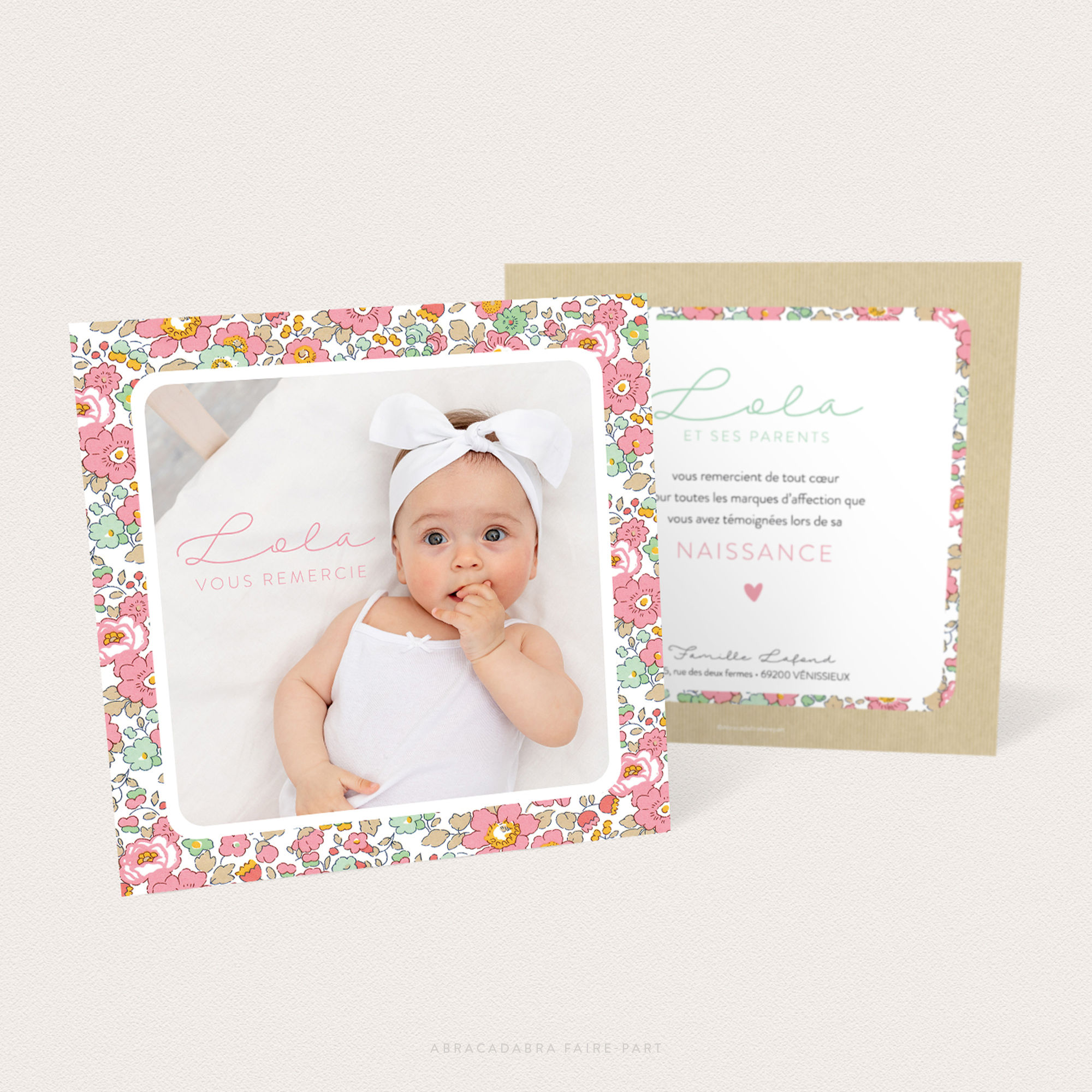 Carte remerciement naissance Liberty Betsy cupcake et kraft • Réf. LOLA-N-CR1