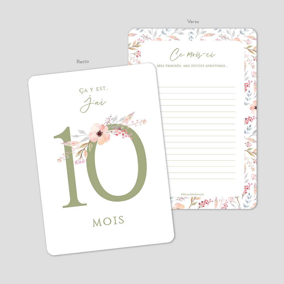 Miniature : Cartes étapes bébé fille avec motif fleuri champêtre en aquarelle, tons rose et vert