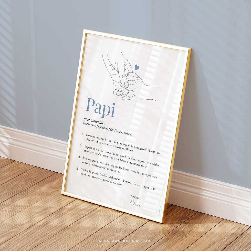 Miniature : cadeau personnalisé pour papi, affiche avec dessin de mains et définitions du mot papi