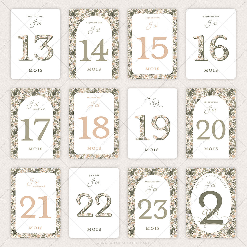 Miniature : cartes étapes deuxième année garçon motif fleuri vert et beige