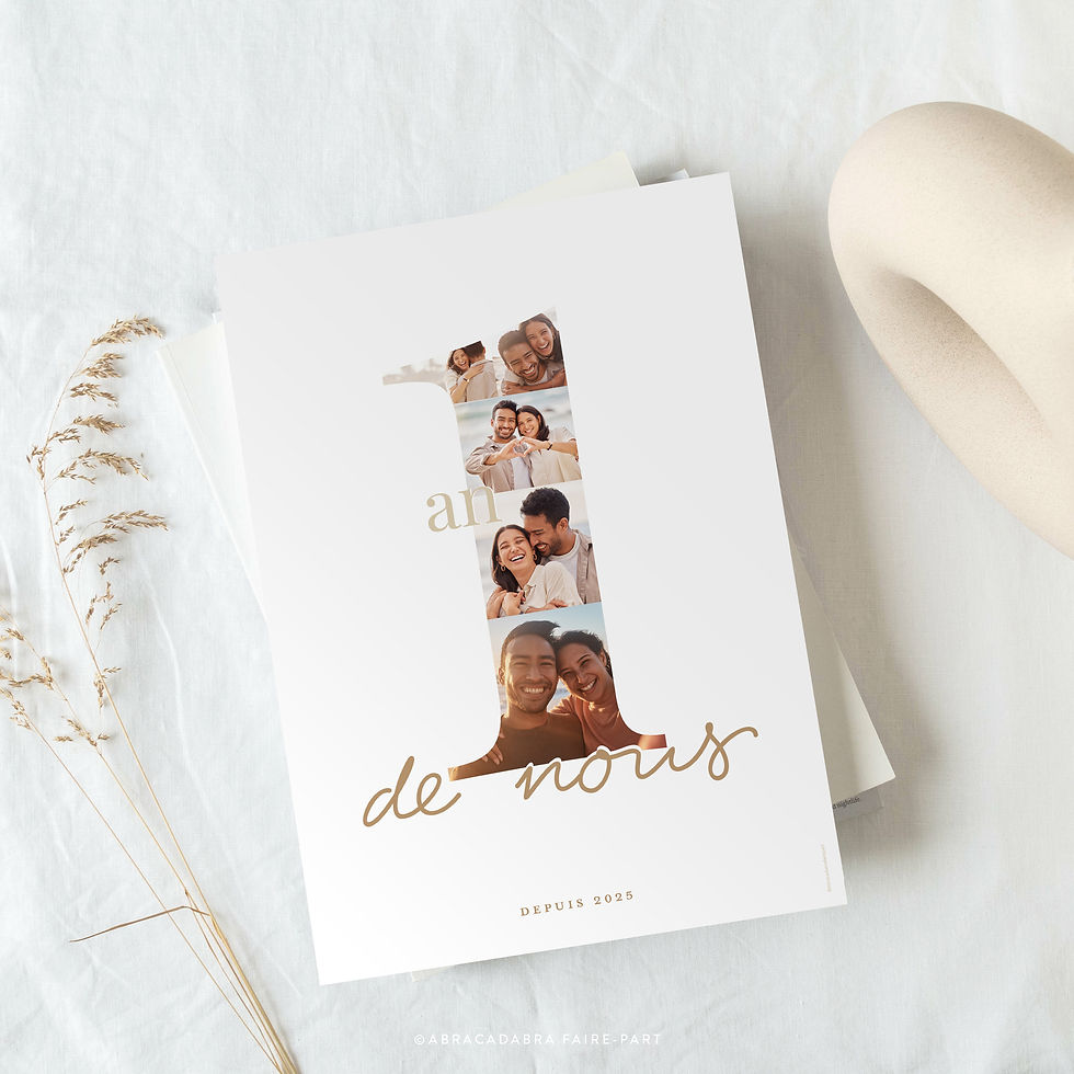 Miniature : Affiche personnalisée pour couple avec le chiffre anniversaire rempli de photos et l'inscription "ans de nous" en beige
