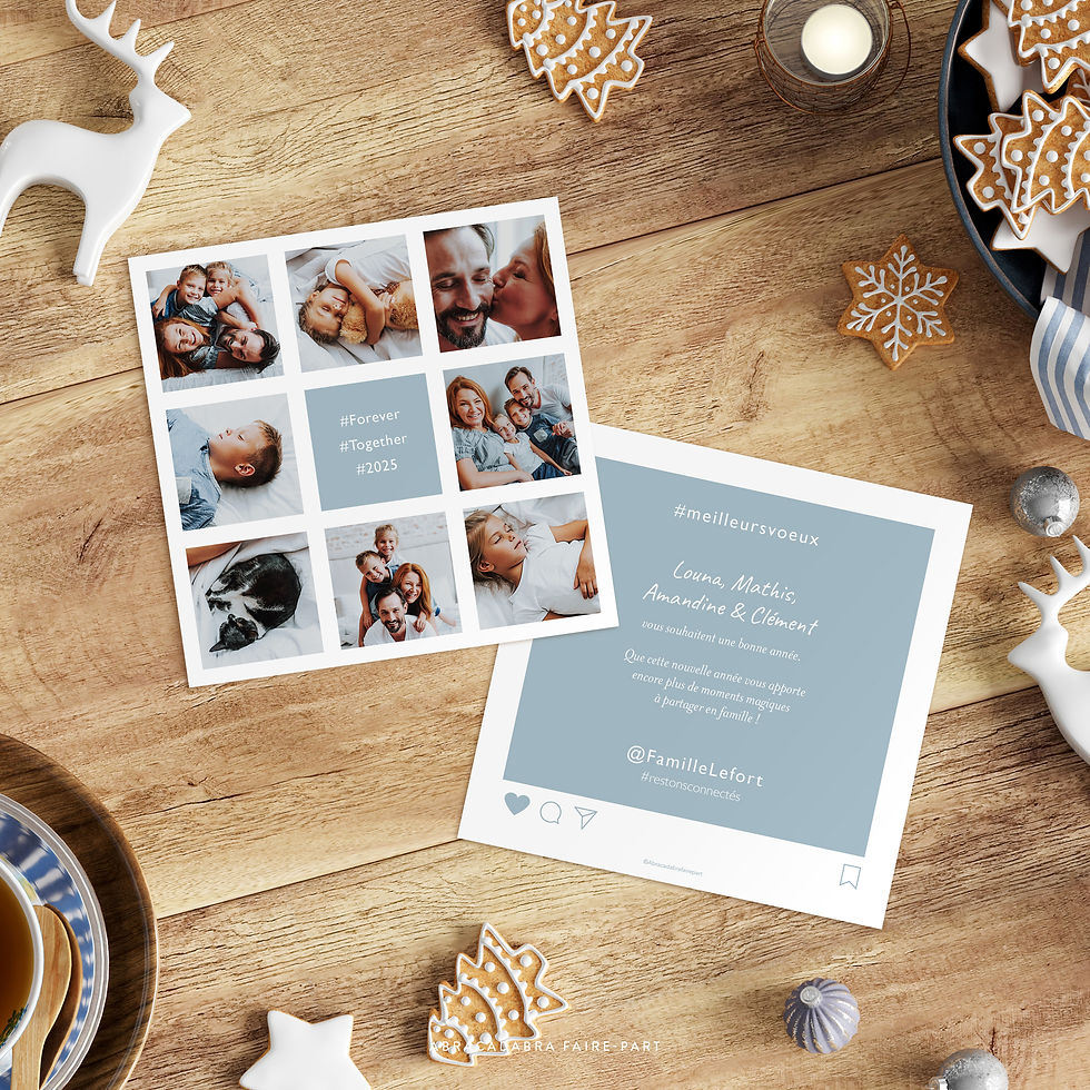 carte de voeux personnalisée avec photos façon grille et post instagram