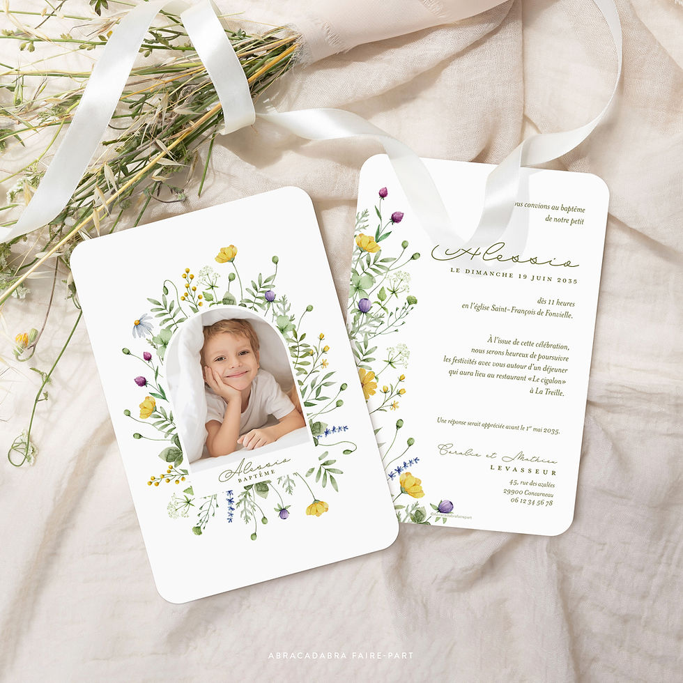 Miniature : invitation baptême garçon ou fille, fleurs sauvages, nature de printemps