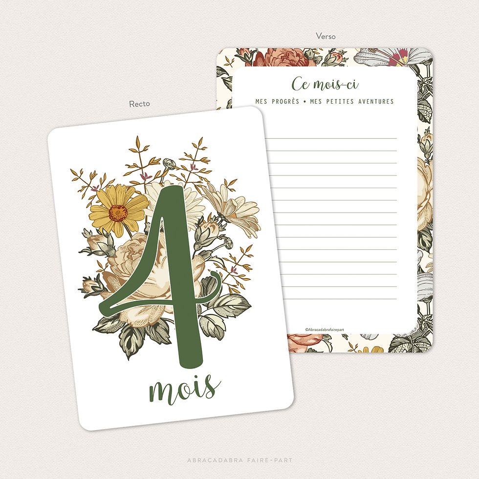 Miniature : cartes étapes bébé fille fleurs vintage et kraft, esprit bohème chic