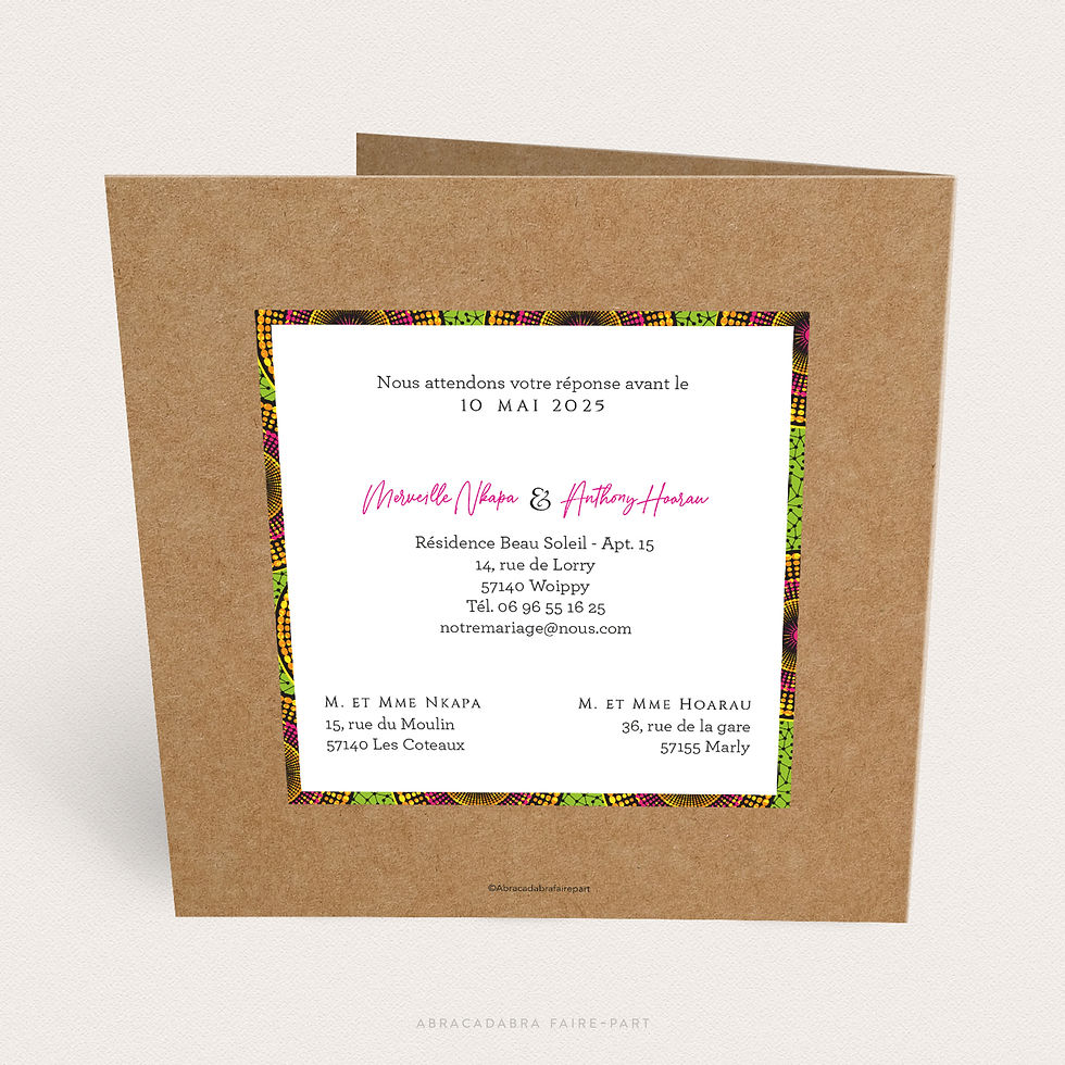Miniature : Faire-part de mariage africain ou mixte avec robe et costume wax