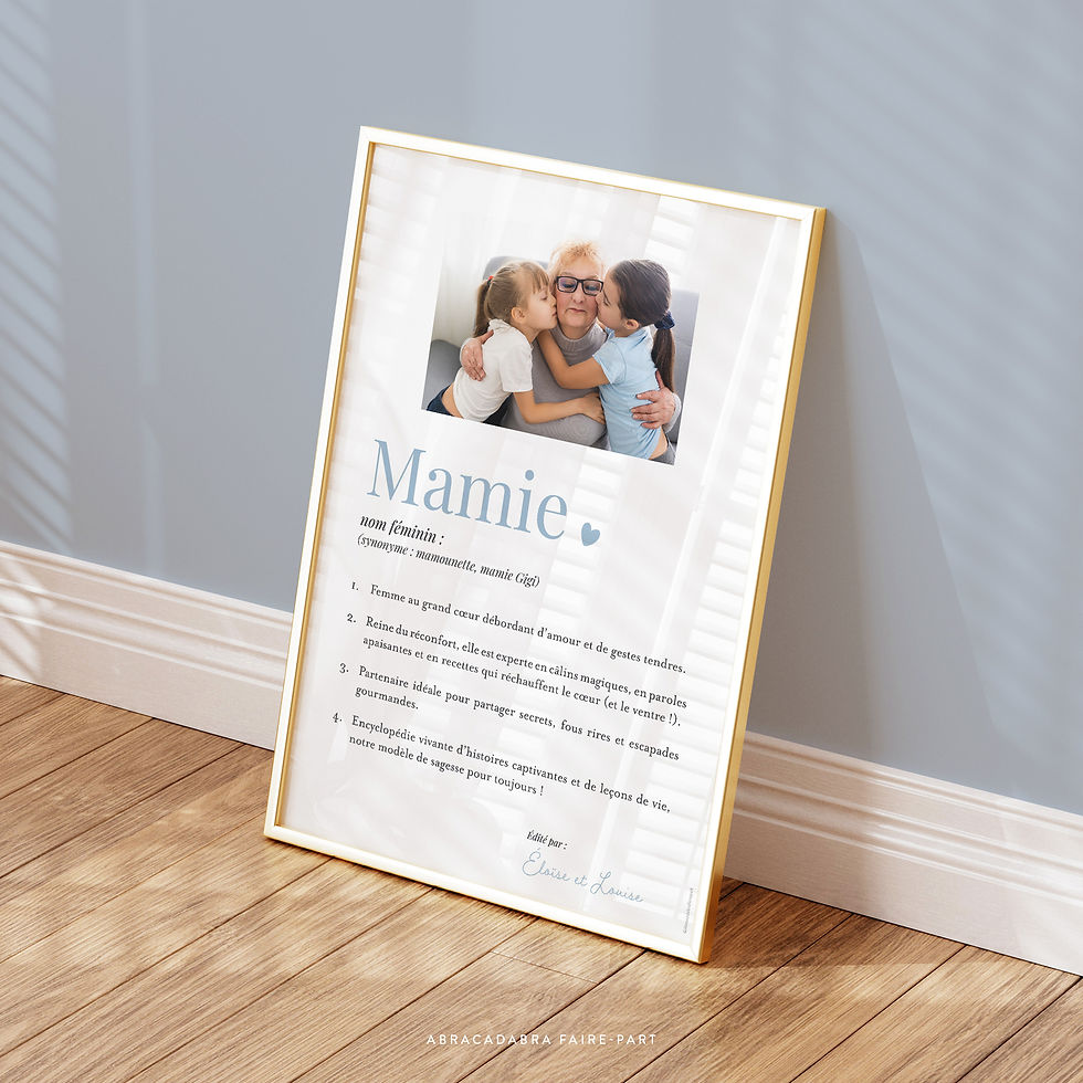 Miniature : cadeau personnalisé mamie, affiche façon dictionnaire avec photo et définitions du mot mamie