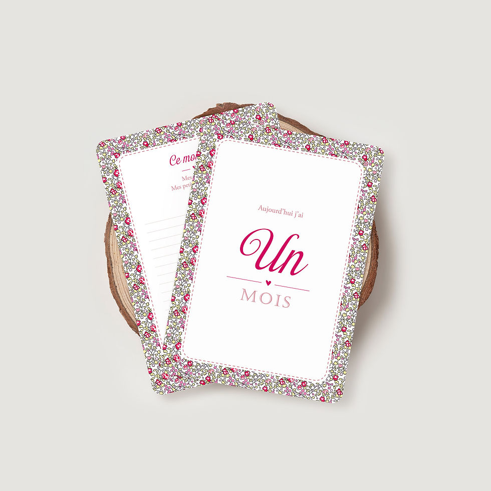 Cartes étapes bébé fille avec motif liberty Eloise rose