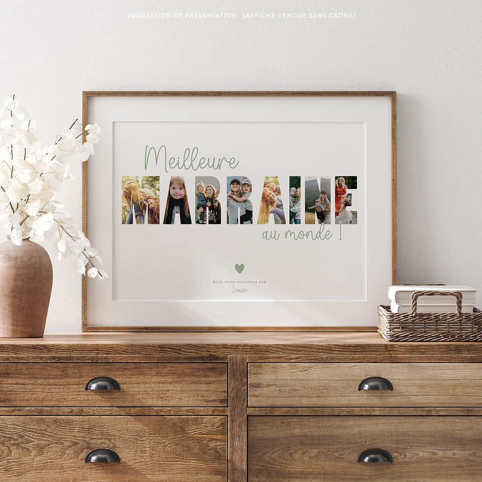 Affiche marraine personnalisée avec collage photo, idée cadeau marraine