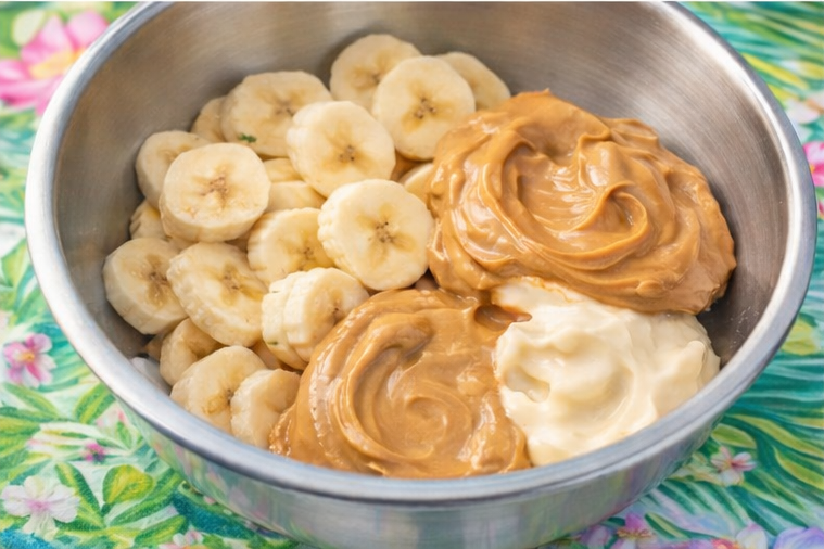 organic peanut butter, yogurt, and bananas ingredients for gourmet dog treats