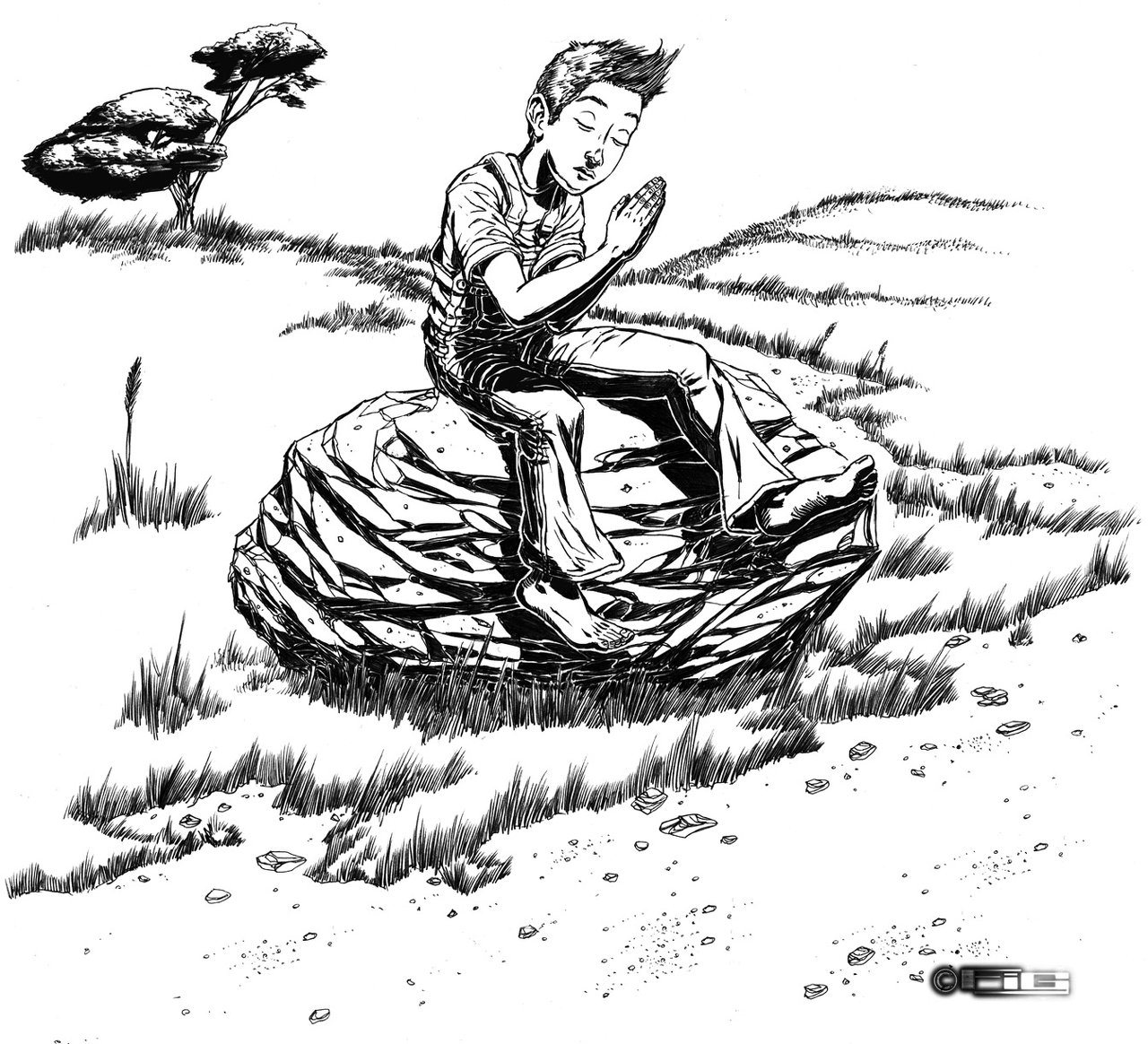 Chapter Illustration - Praying (ink)