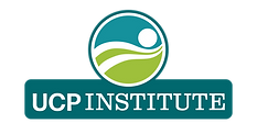 UCP INSTITUTE logo, circular green and teal waves, white figure.