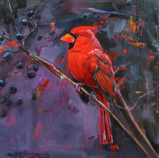 art, oiseau, peinture, cardinal, rouge