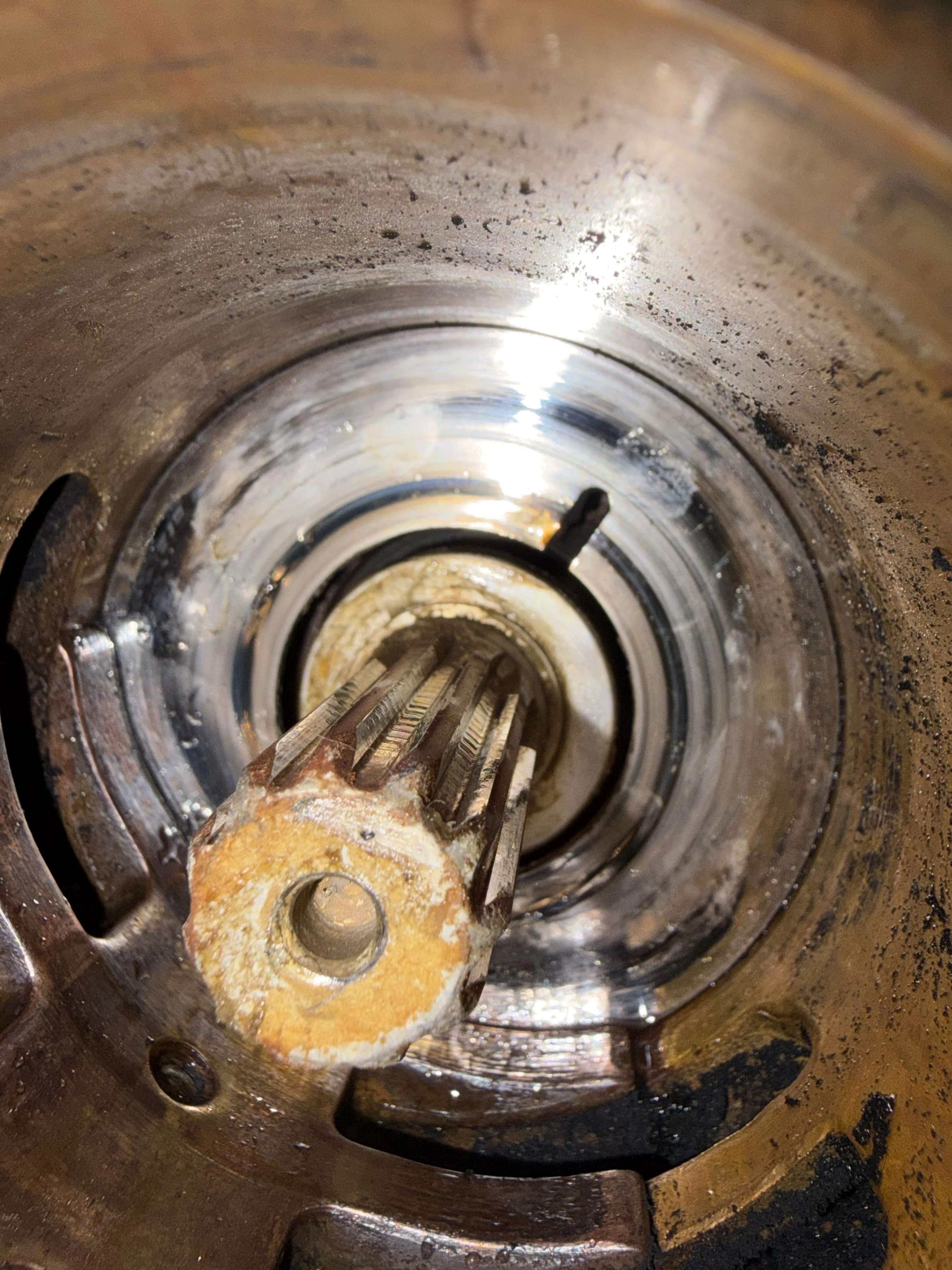Rubber dust inside a marine raw water pump housing after failed impeller removal