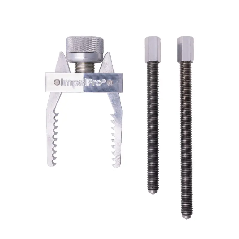 ImpelPro Large impeller puller with medium 6.2-inch and long 7.2-inch extension rods — heavy-duty marine impeller removal too