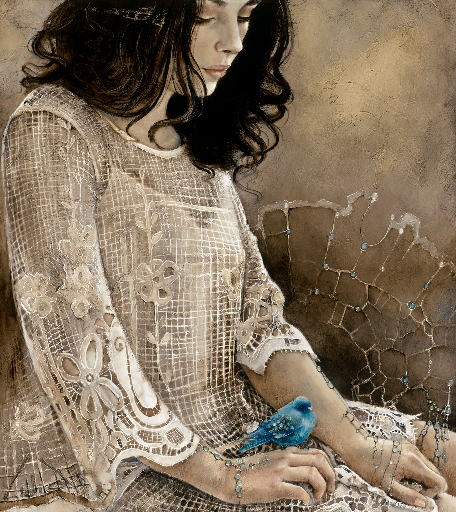 #286 "Little Blue Bird" giclée print on canvas