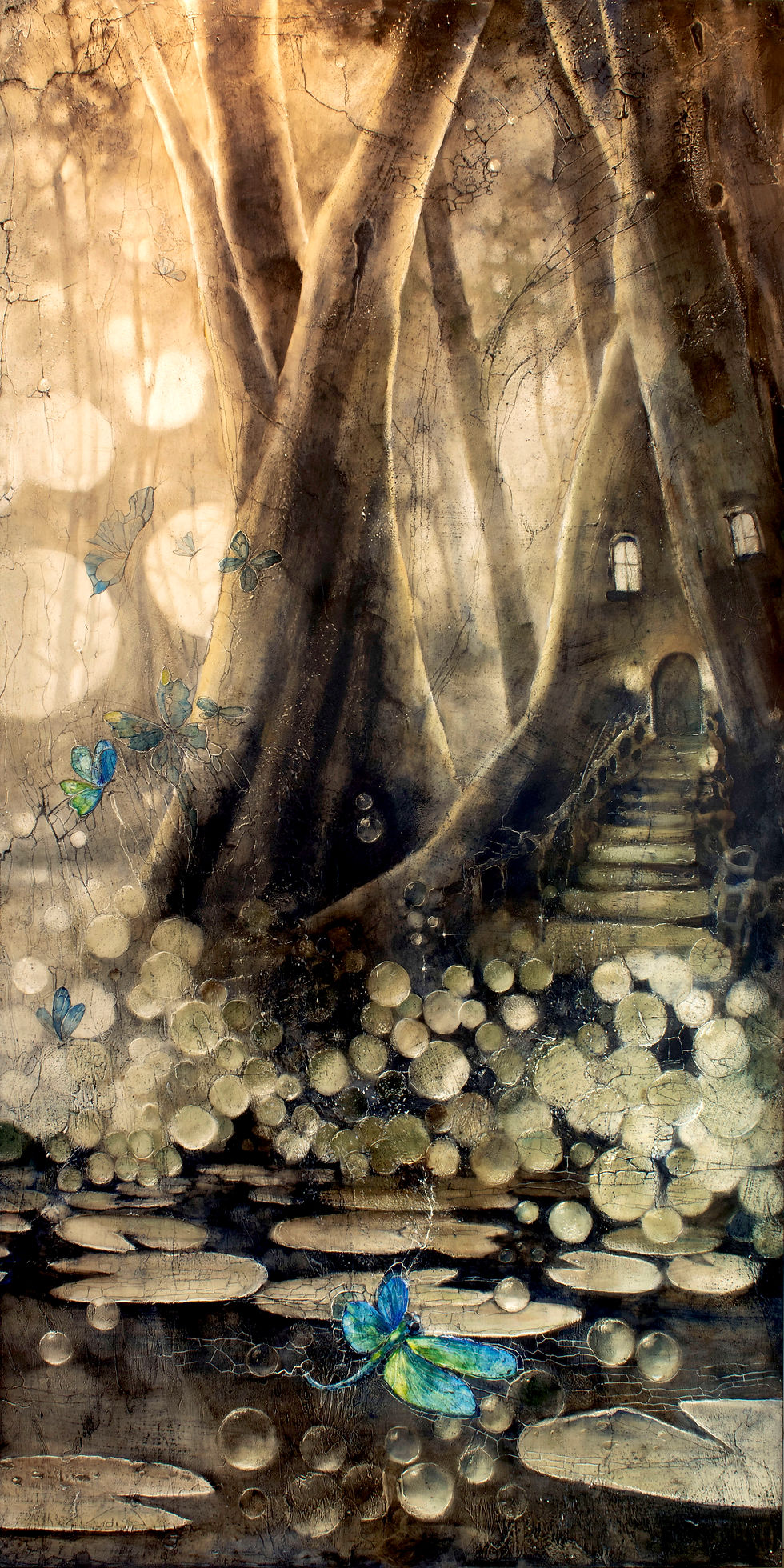 Thumbnail: #350 "The other side of the pond"triptych, original oil painting/sold