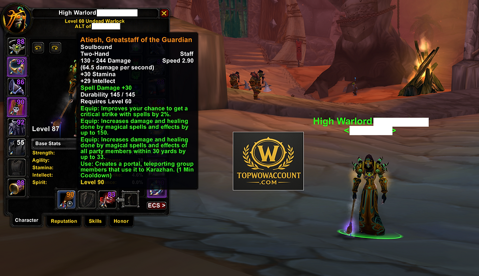 Scarab Lord Mage with Atiesh for sale on Classic Anniversary Realm, Atiesh Warlock for sale, Full T3 Hunter BiS
