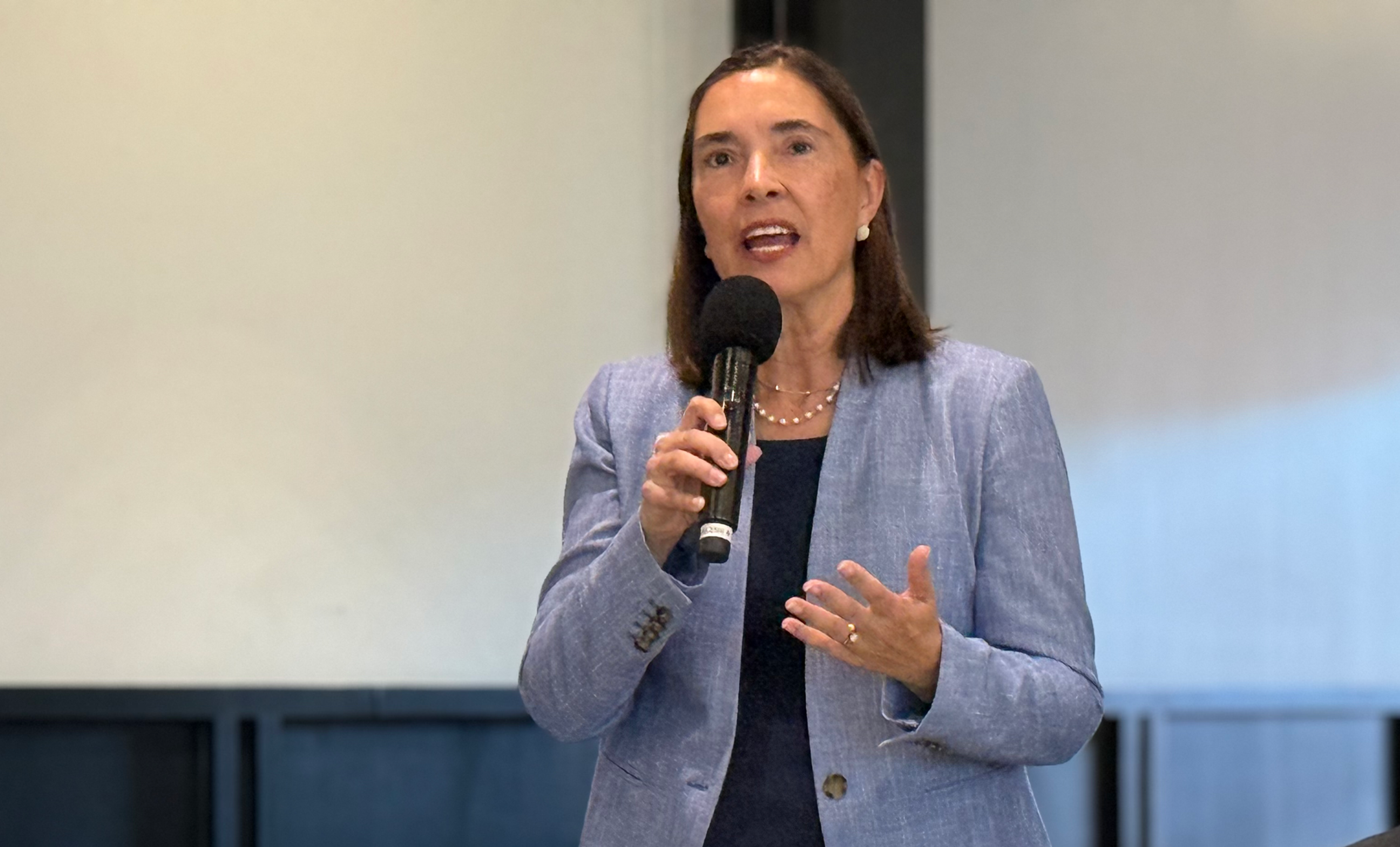 Justice Anita Earls speaks at a recent Gaston County forum. She is running against Republican Sarah Stevens for her seat on the North Carolina Supreme Court. (Photo by Rachel Black/The Election Hub)