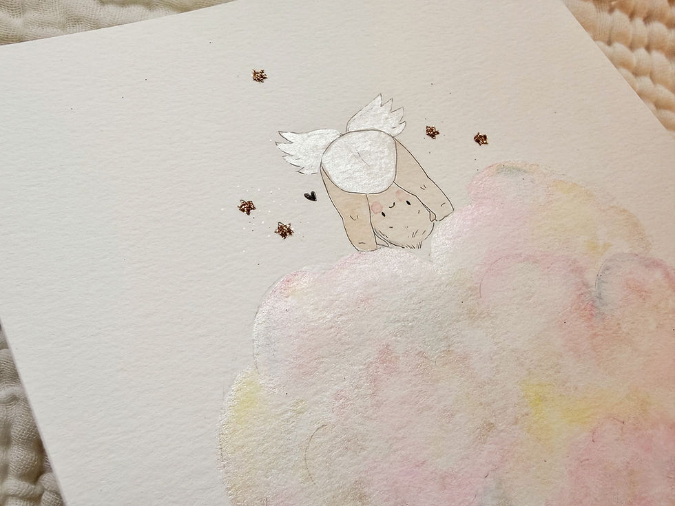 Thumbnail: Affiche A4 Ange coquin aquarelle rose