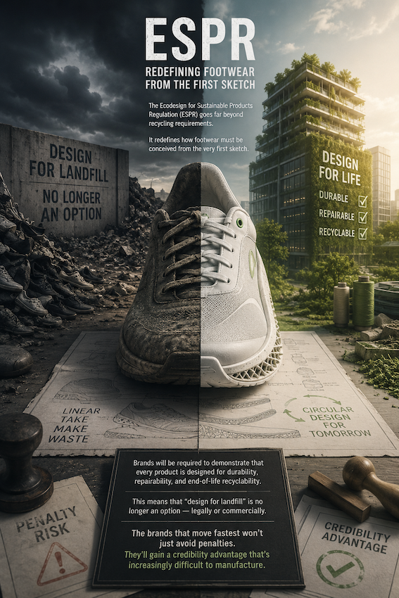 A gloved hand uses a hammer on a white shoe over a worn surface. Background shows a metal grid. Industrial setting.