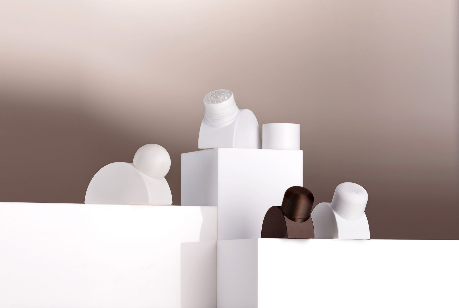 White and brown packaging shapes on blocks