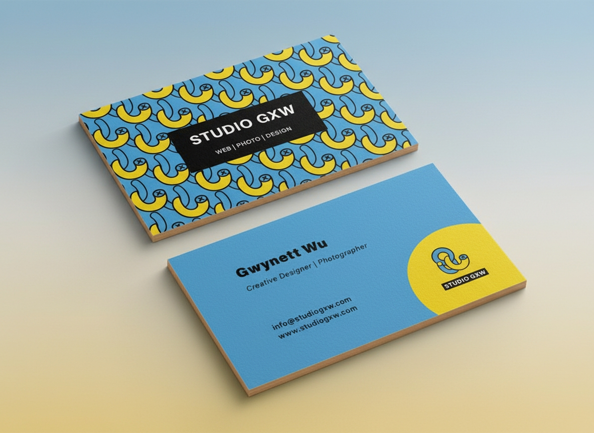 Studio GXW blue and yellow business cards