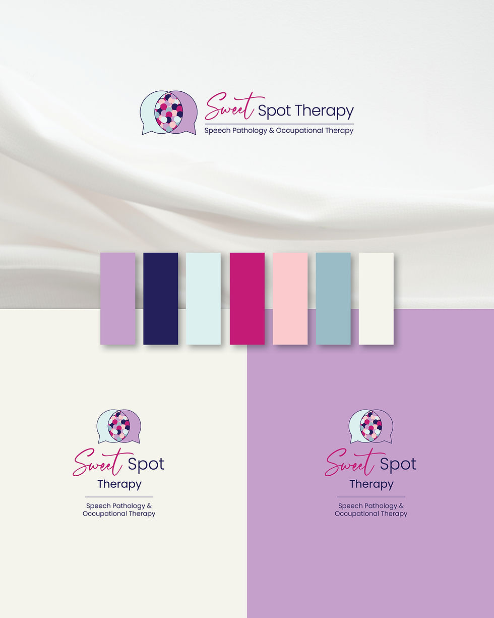 Sweet Spot Therapy brand identity showing logo variations and a pastel colour palette
