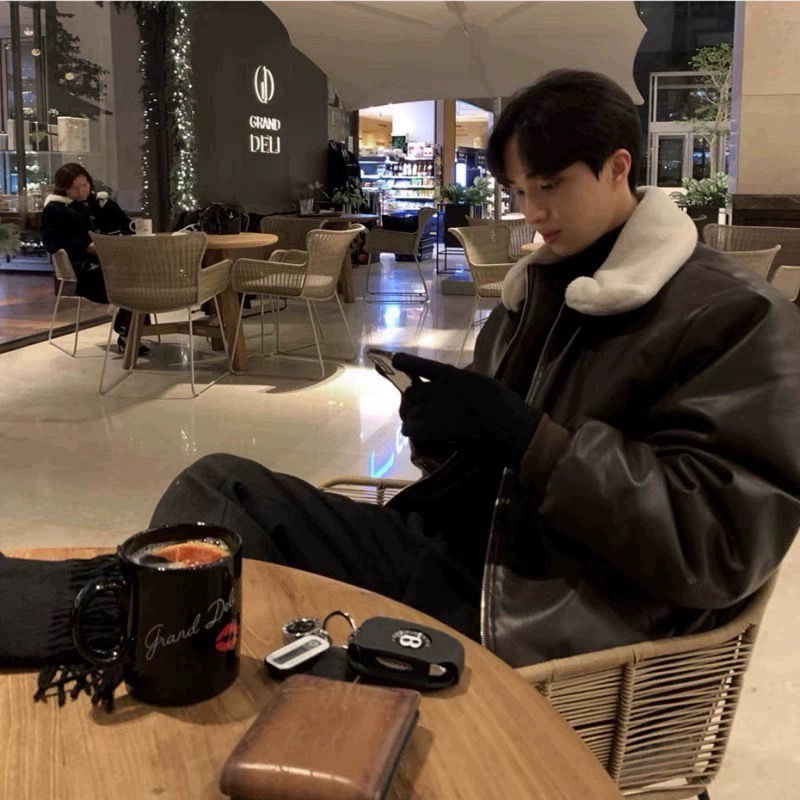 Miniatura: Winter Jacket Men Warm Brown Black Thick Leather Jacket Men Streetwear Korean Lo