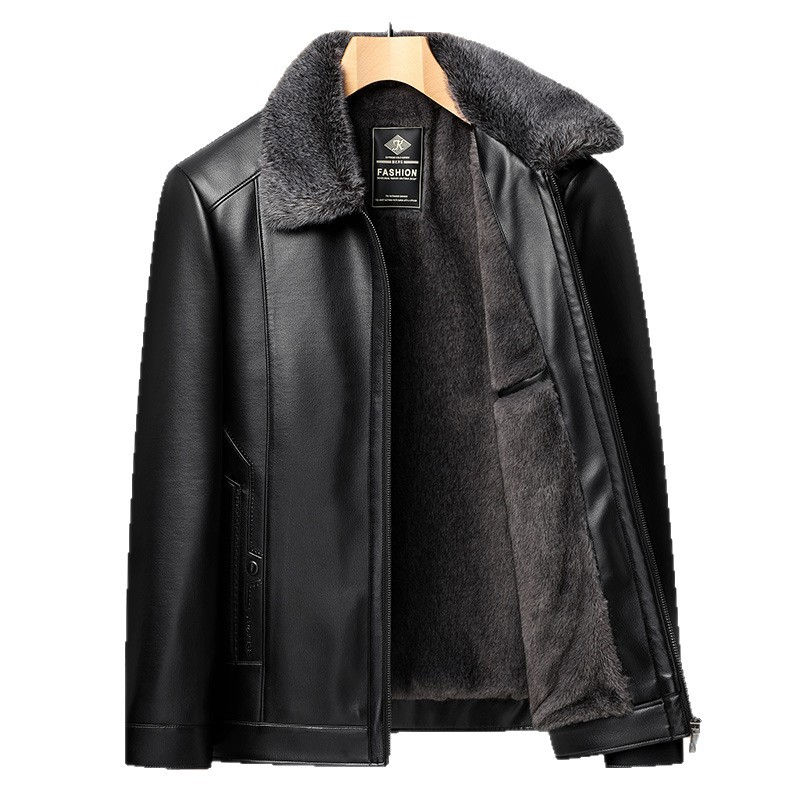 Miniatura: Winter Men Plush Leather Coat Thicken Fleece Windproof Warm Man Jacket Streetwea
