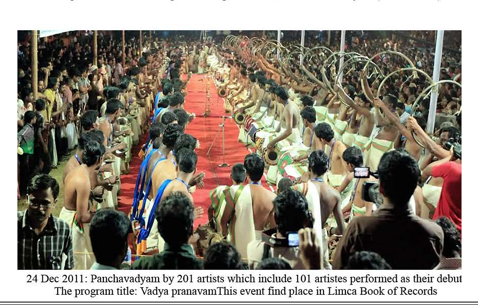 Mega Panchavadyam by Sopanam School of Panchavadyam that won a place in Limca Book of Records. 24 December 2011.