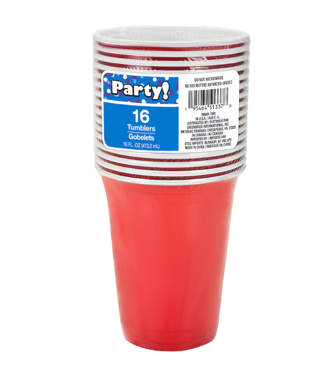 Thumbnail: Red Plastic Tumbler Cup, 16-ct