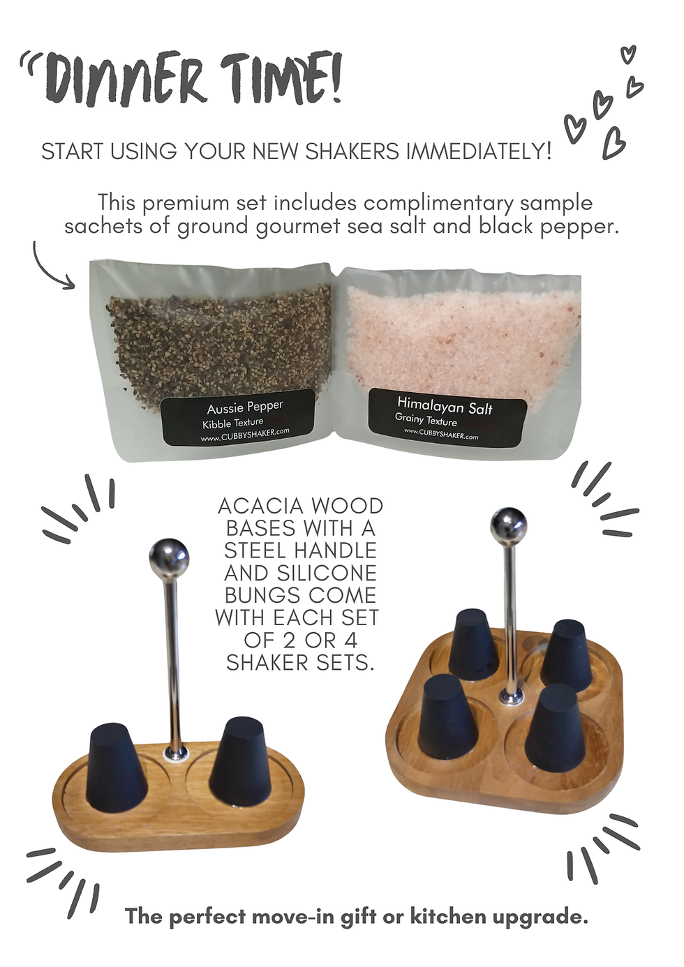 Thumbnail: Set of 4 Cubby Shakers on Acacia Wood Base.
