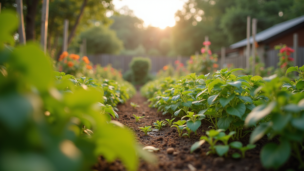 Eye-level view of a community garden flourishing with diverse plants