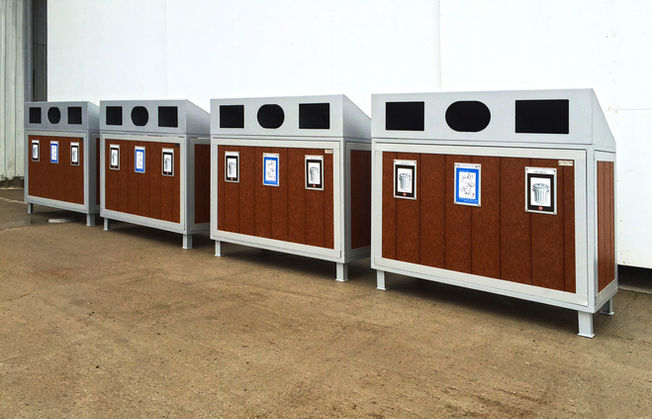 Public Urban Furniture - BR Metal - Recycled Plastic and Aluminium Triple Litter Bins
