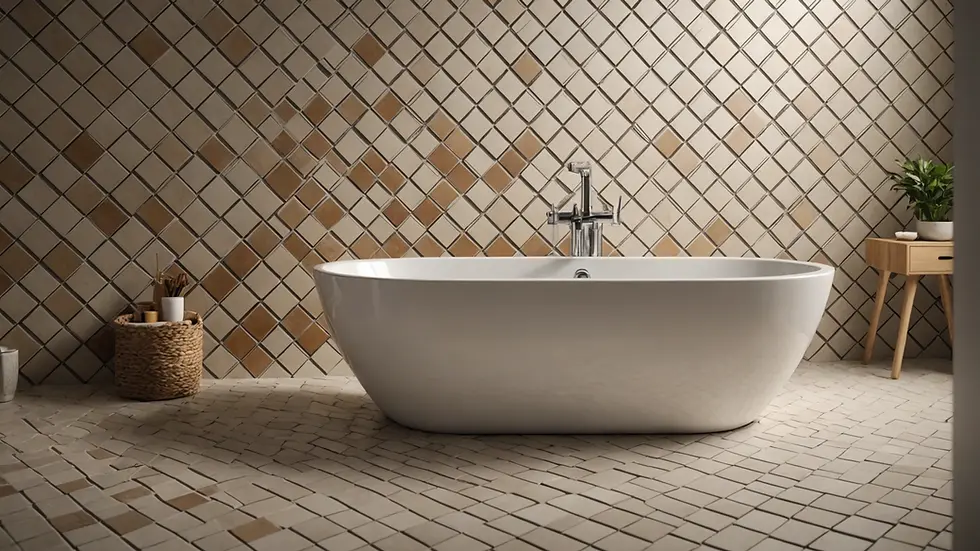 Close-up view of stylish bathroom tiles with geometric patterns