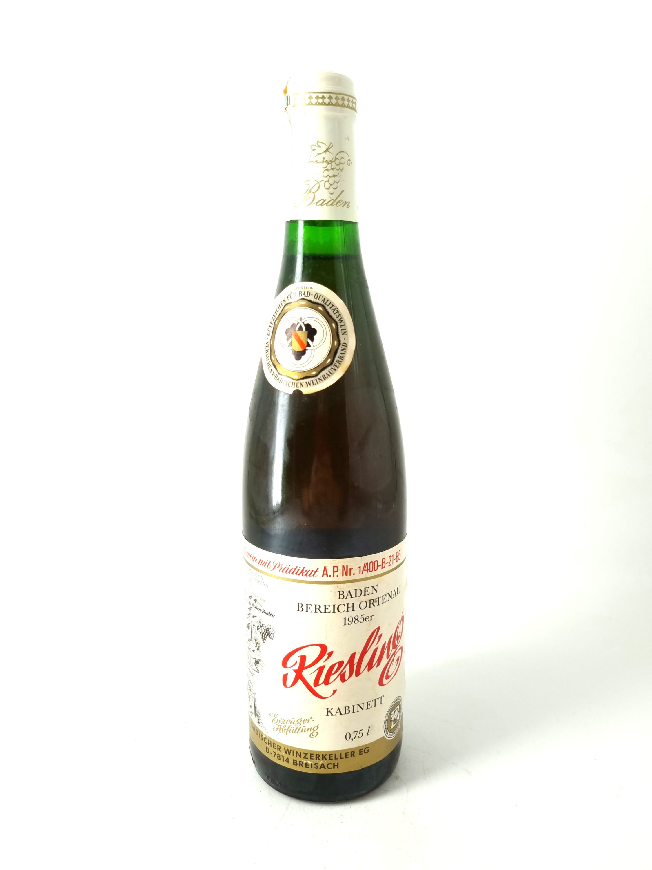 1985/RIESLING. Baden Bereich Ortenau. Kabinett. Vino de Baden. Ortenau