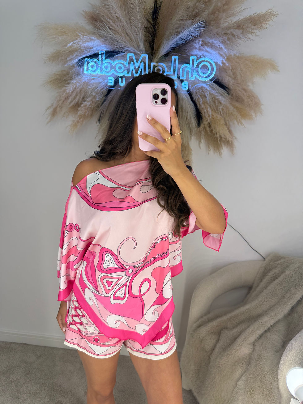 Thumbnail: PINK SATIN CAPE TOP & SHORTS CO-ORD