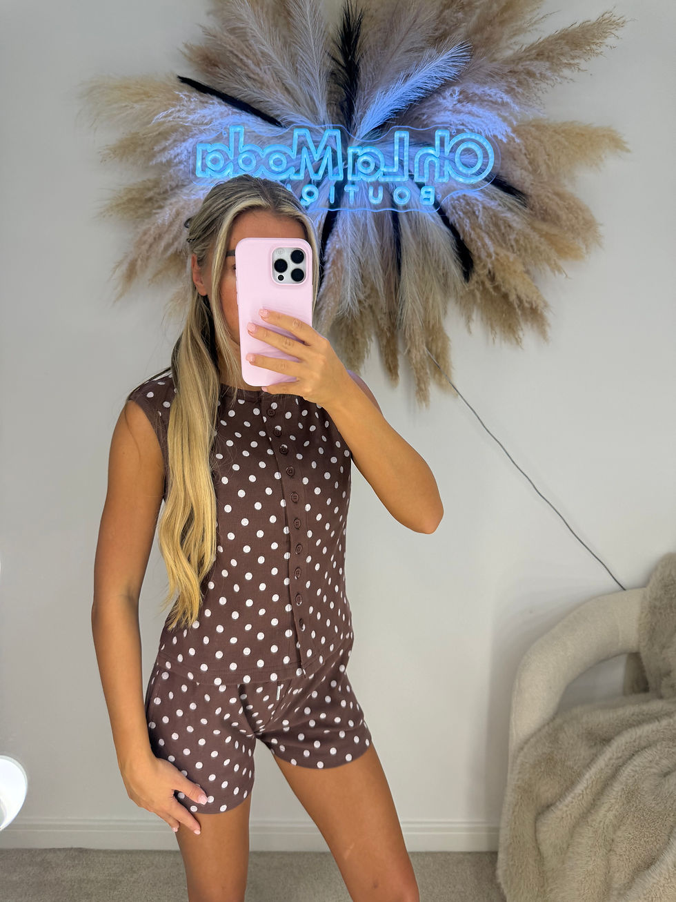 Thumbnail: BROWN RIBBED POLKA DOT CO-ORD