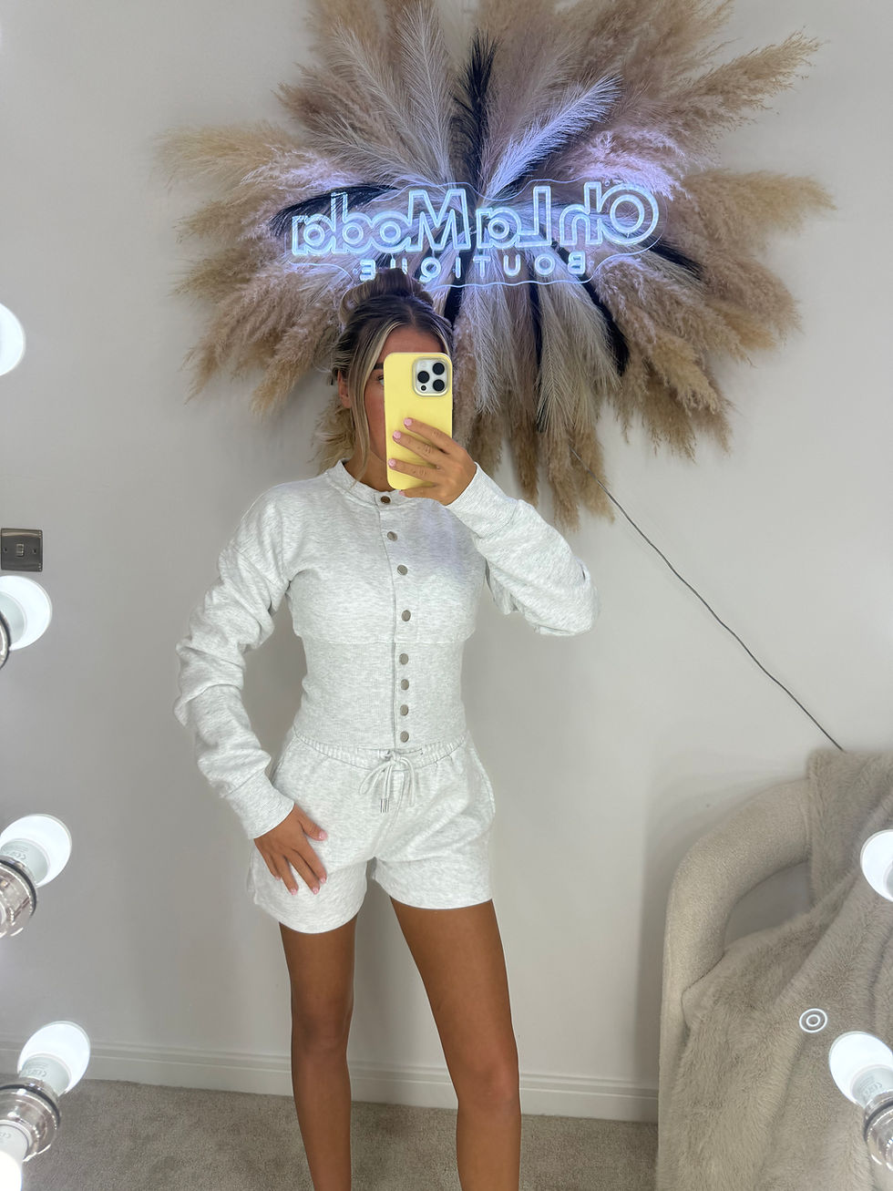 Thumbnail: BLEACH GREY BUTTON SHORTS CO-ORD