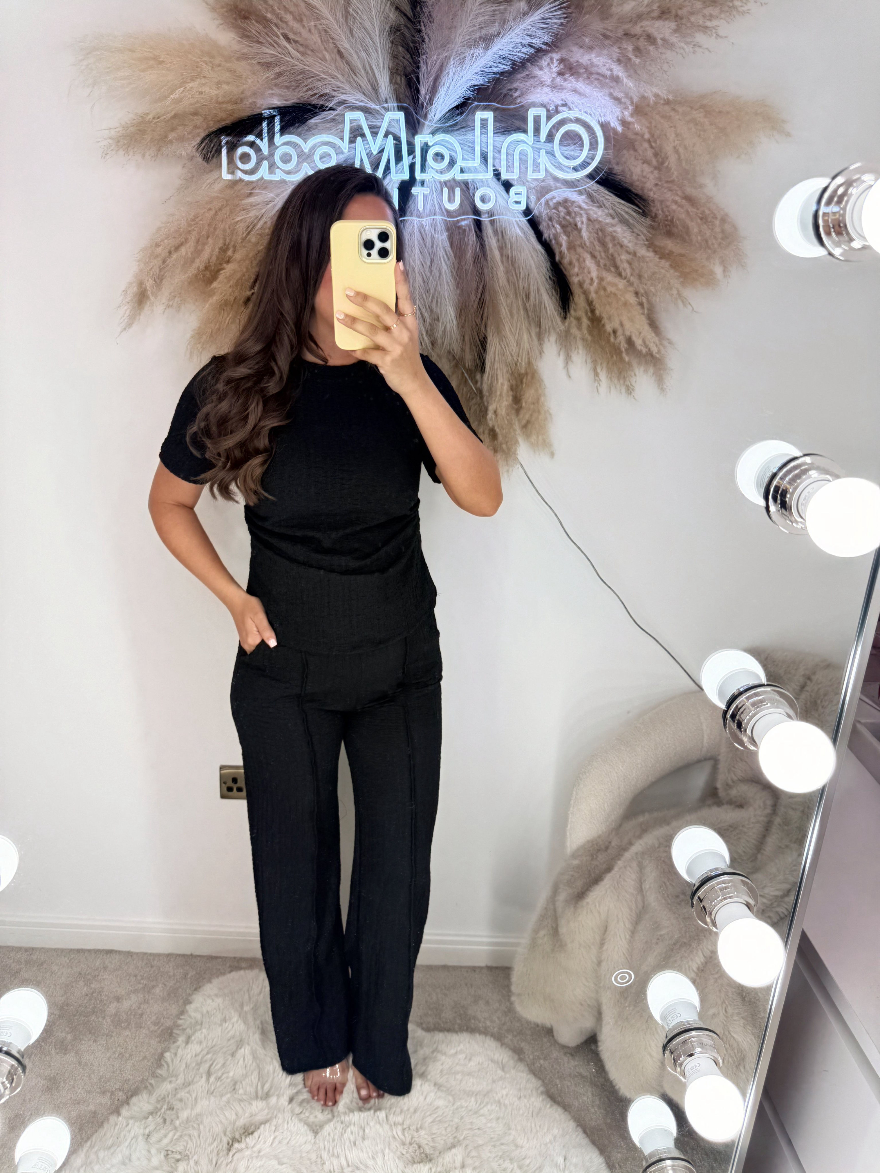 BLACK CHEESECLOTH RUCHED SIDE CO-ORD