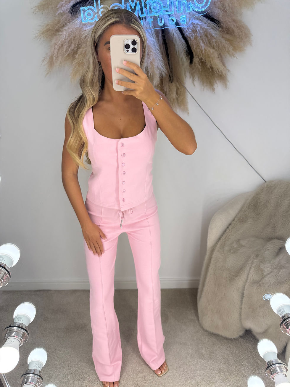 Thumbnail: PINK BUTTON FLARE CO-ORD