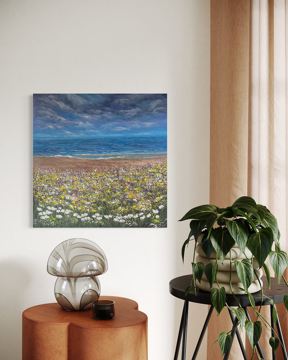 Thumbnail: Summer in Ayr 2025  painting displayed on a wall above a table