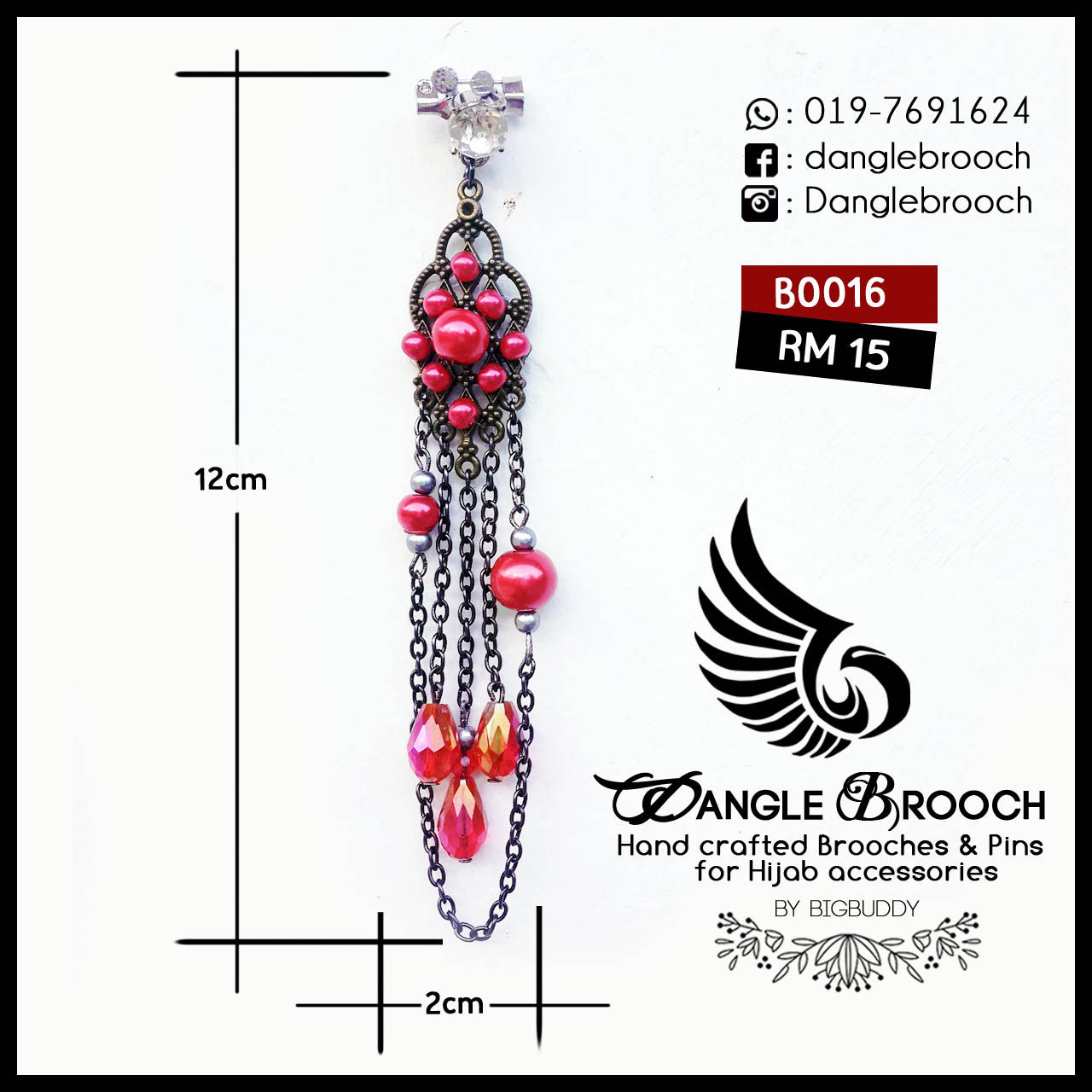 Beaded Chain Dangle Brooch