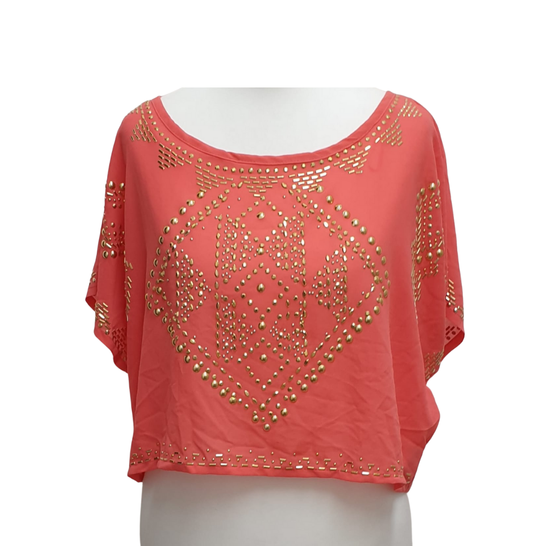 New Look coral embellished crop Tee. Uk 8 BNWT 