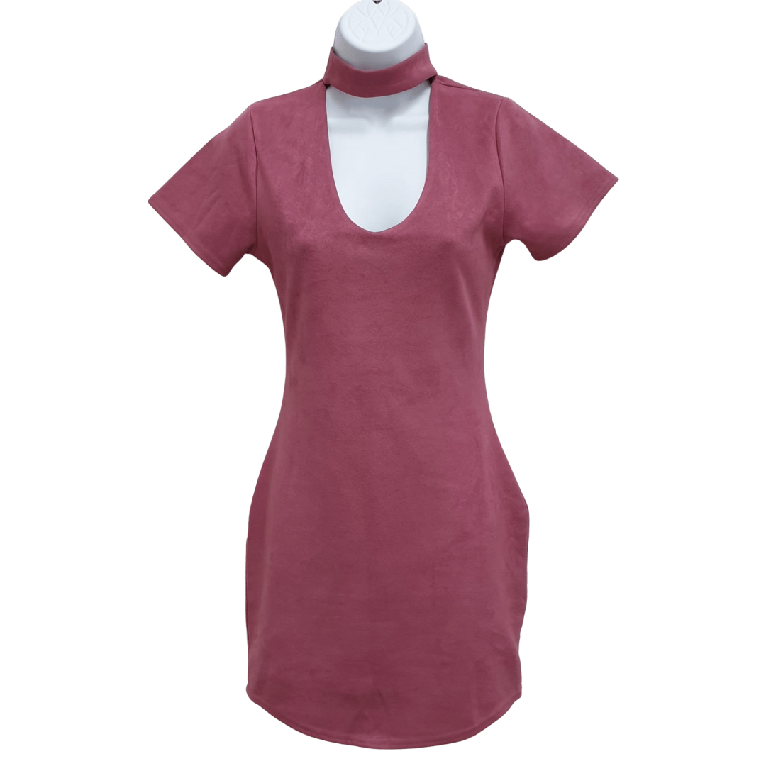 Cara Mia dusky pink faux suede choker dress. Uk 10