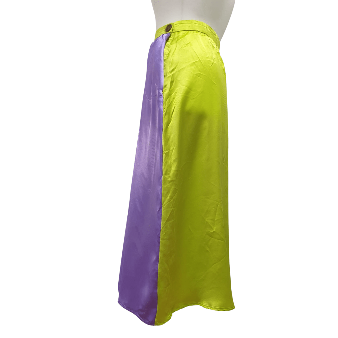 Purple & Lime satin skirt. Uk 12